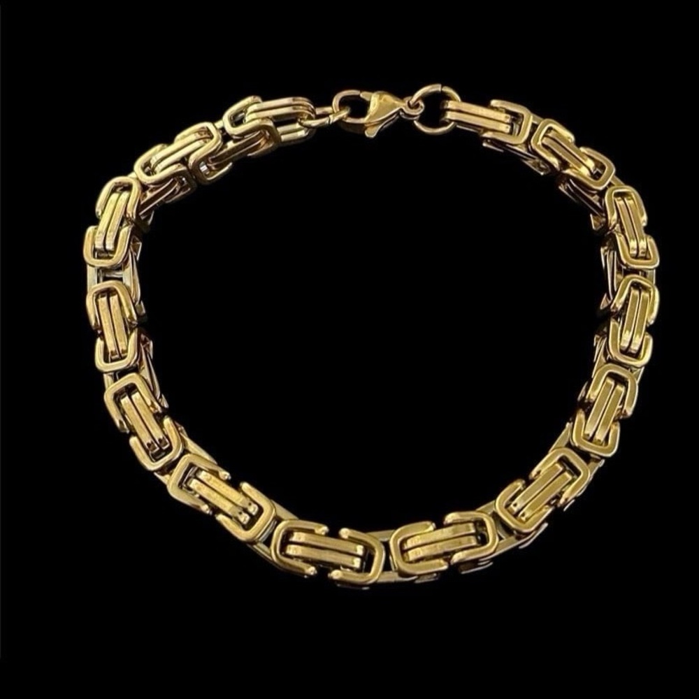 Byzantine Stainless Steel Gold Plated 9 inches, 7mm bracelet -Gold - Picture 7 of 9